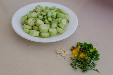Okra And Herbs For Cooking