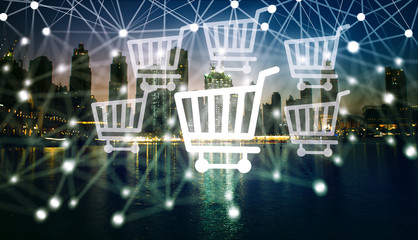 Businessman holding a phone with a shopping icon