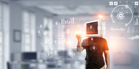 Monitor headed man. Mixed media