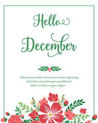 Simple red wreath frame, for elegant card of hello december. Vector