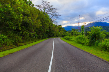 Beautiful Nature landscape with asphalt road on rural, Sabah, Borneo