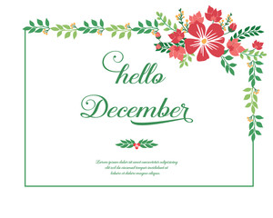 Simple red wreath frame, for elegant card of hello december. Vector
