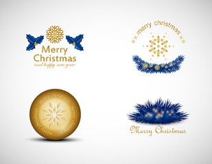 Christmas Logo And Elements Set - Isolated On Gray Background - Vector Illustration, Collection Of Xmas Icons For Label, Sticker, Christmas Tree Icon And Logo. Modern Merry Christmas Typography Vector