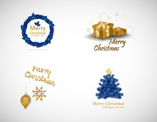 Christmas Logo And Elements Set - Isolated On Gray Background - Vector Illustration, Collection Of Xmas Icons For Label, Sticker, Christmas Tree Icon And Logo. Modern Merry Christmas Typography Vector