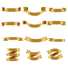 Obraz premium Gold Ribbon Set In Isolated White Background, Vector Illustration. Gold Ribbon Set In Isolated White Background, Vector Illustration