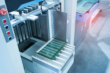 PCB Processing on machine working in factory