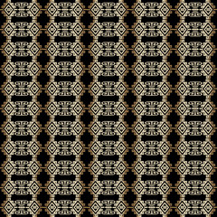 Striped greek 3d vector seamless pattern. Geometric ornamental gold  background. Abstract surface ethnic tribal style ornament with lines, shapes, stripes, maze, labyrinth, borders, greek key meanders