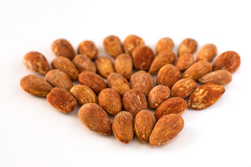peeled young almonds on a white background, isolate, nut antioxidant