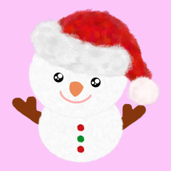 Cute snow man cartoon animation character drawing with fur and feather brush, Look cute and lovely. Isolated from background can use for invitation card has clipping path for Christmas holiday concept