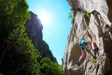 Rock climbing and mountaineering in the Paklenica National Park. - obrazy, fototapety, plakaty