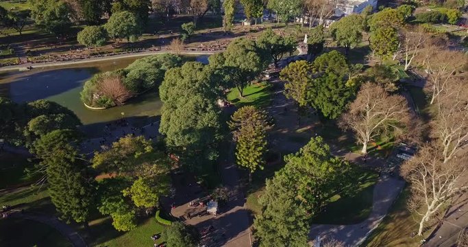 Drone Shot of people at a park in Buenos Aires, Parque Centenario.