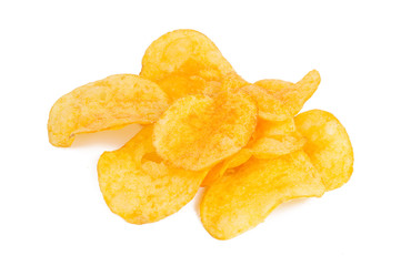 Naklejka na ściany i meble group of tasty yellow Potato chips isolated on white background