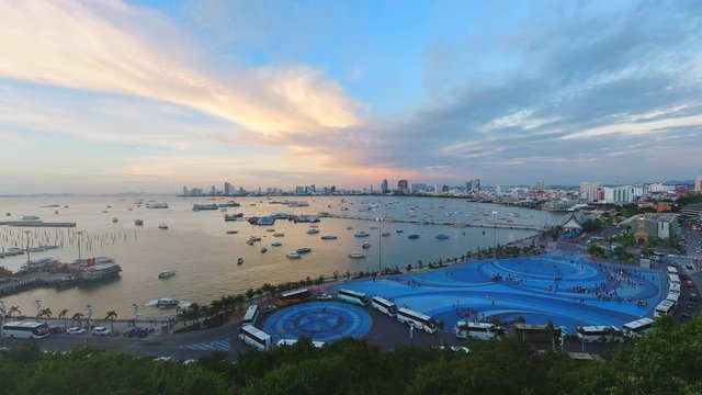 Landscape view of Pattaya city in Thailand at Evening time. Time Lapse