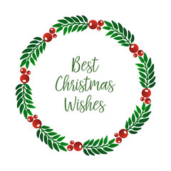 Text best christmas wishes, with decoration of cute red flower frame, isolated on white background. Vector
