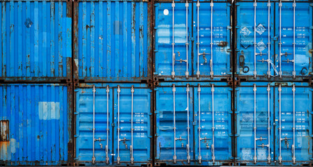 Blue container for background.,Industrial Container yard for Logistic Import Export business...