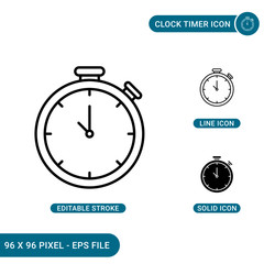 Clock timer icons set vector illustration with solid icon line style. Modern stopwatch concept. Editable stroke icon on isolated background for web design, infographic and UI mobile app.