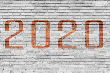 2020 Happy New Year text with wall large Background texture,During Christmas and New Year.