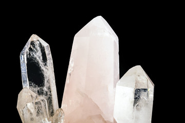 pure quartz, mineral extraction. Quartz piece for meditation. Zen image for meditation on black...