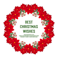 Elegant card best christmas wishes, with crowd art of red flower frame. Vector