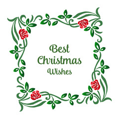 Fototapeta premium Lettering for poster design of best christmas wishes, with vintage red rose wreath frame. Vector