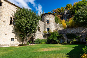 Fototapeta na wymiar Stone castle in the medieval town of Vogue in Ardeche, France
