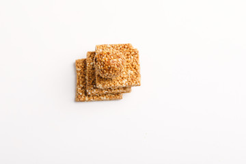 Indian sweet dish,Sesame seeds ball or called in hindi, til ke laddu on white background 
