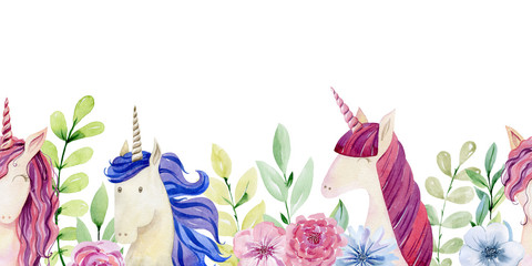 Watercolor cute unicorns © Tapilipa