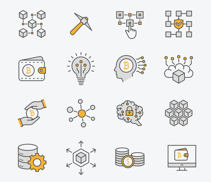 Set Of Cryptocurrency Icons. Editable Stroke.