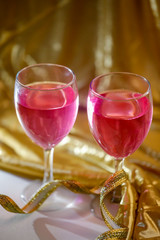Party celebration concept, Red color wine in glass on table 