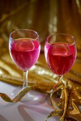 Party celebration concept, Red color wine in glass on table 
