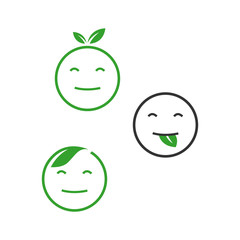 eco green emoticon design vector icon smile face and leaf illustration
