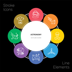 8 astronomy concept stroke icons infographic design on black background