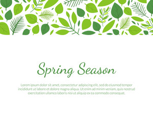 Spring Season Landing Page Template with Place for Text and Green Tree Leaves Vector Illustration