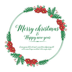 Greeting card design of merry christmas and happy new year, with beautiful vintage red wreath frame. Vector