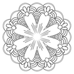 A flower with eight petals and curls around.