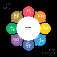 8 general concept stroke icons infographic design on black background