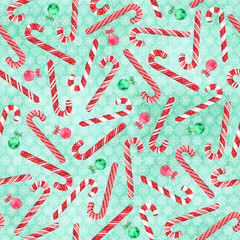 Christmas seamless pattern, glitter red peppermint candy cane holiday background