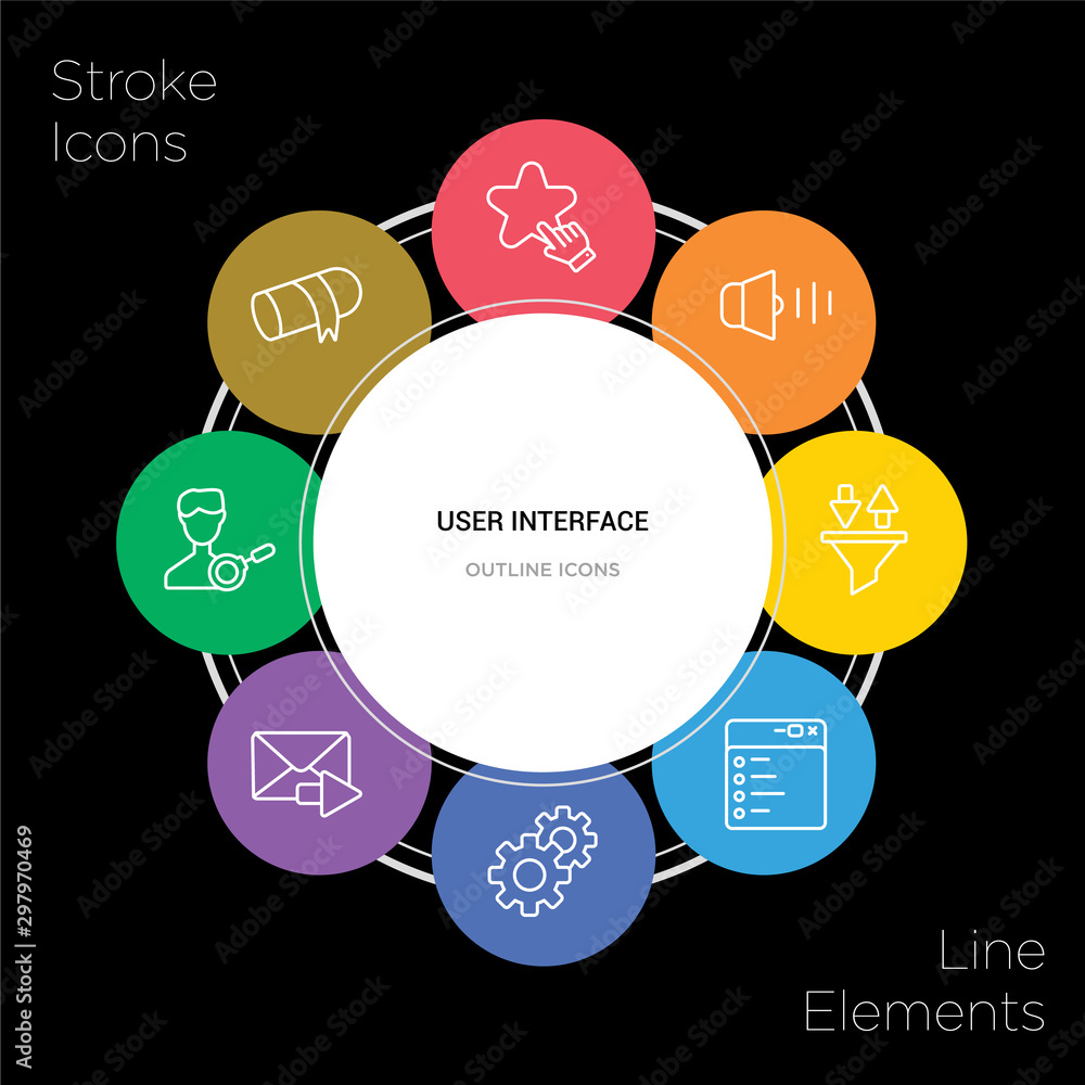 Poster 8 user interface concept stroke icons infographic design on black background