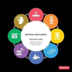 8 artificial intelligence, concept icons infographic design. artificial intelligence, concept infographic design on black background