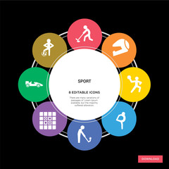 8 sport concept icons infographic design. sport concept infographic design on black background