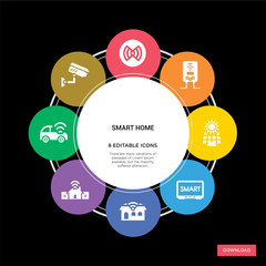 8 smart home concept icons infographic design. smart home concept infographic design on black background