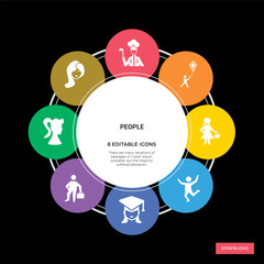 8 people concept icons infographic design. people concept infographic design on black background