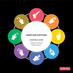 8 hands and guestures concept icons infographic design. hands and guestures concept infographic design on black background