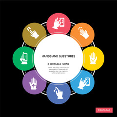 8 hands and guestures concept icons infographic design. hands and guestures concept infographic design on black background