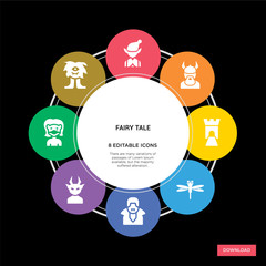 8 fairy tale concept icons infographic design. fairy tale concept infographic design on black background