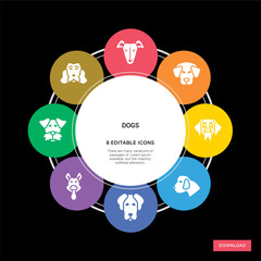 8 dogs concept icons infographic design. dogs concept infographic design on black background