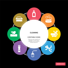 8 cleaning concept icons infographic design. cleaning concept infographic design on black background