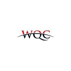 Initial letter WQC, overlapping movement swoosh horizon logo company design inspiration in red and dark blue color vector