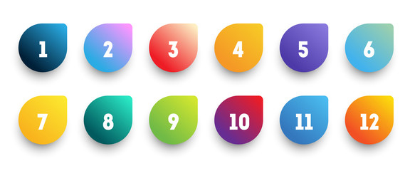 Colorful gradient arrow bullet point set with number from 1 to 12. - obrazy, fototapety, plakaty