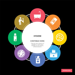 8 hygiene concept icons infographic design. hygiene concept infographic design on black background